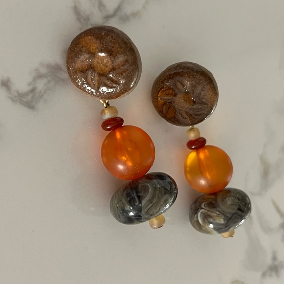 Teresa Goodall Designer Post Dangle Earrings Artisan OOAK FALL Autumn Orange - Picture 2 of 7
